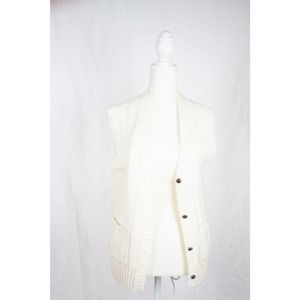 Vintage Button Down Knit Sweater Vest Ribbed with Turtleshell Buttons